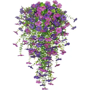 3 artificial hanging plants, including purple daisies and eucalyptus trees, UV-protected outdoor/internal decoration set, for spring and summer porches and gardens, Hanging Plant Vines