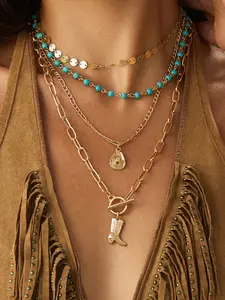 Women's Layered Necklace Bohemian OT Buckle Design, Vintage Jewelry Stackable Bracelet Party Accessories, Unique Style