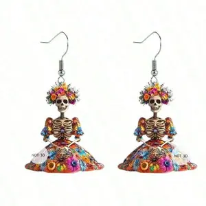 925 Silver Needle Original Design May 5th Day Of The Dead Mexican Sugar Skull 2D Acrylic Earrings Fashionable Design EarringsRandom Delivery