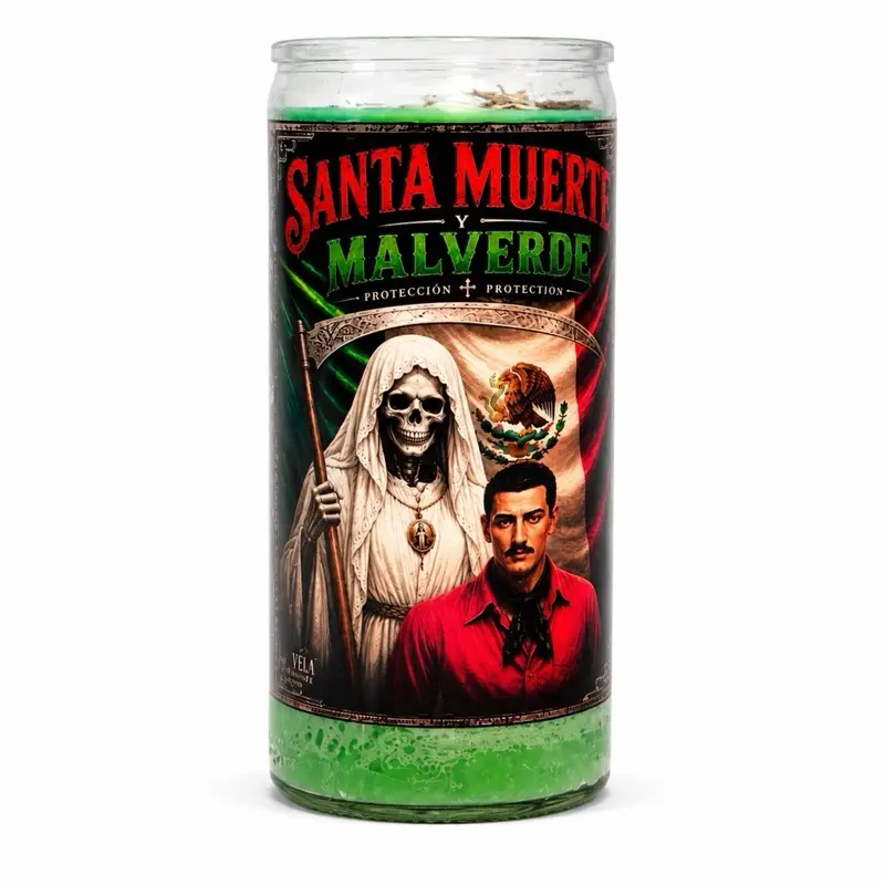 Santa Muerte & Malverde Protection 14 Day Candle (Veladora de Protección Santa Muerte y Malverde vela de 14 Dias Preparada