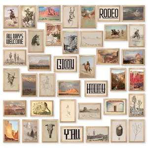97 Decor Boho Western Decor for Home - 40 Pcs Collage Western Wall Decor for Bedroom, Boho Ranch Southwestern Wall Art Prints, Old Western Aesthetic Pictures Farmhouse Posters for Teen Girl Dorm (4x6)