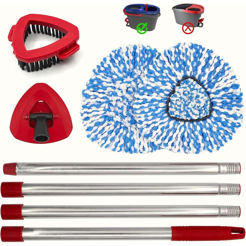 Replacements Spin Mop Combo – 2 Microfiber Heads + Scrubber Brush & Triangle Base for O‑Cedar RinseClean 2‑Tank (Mop Handle Included)