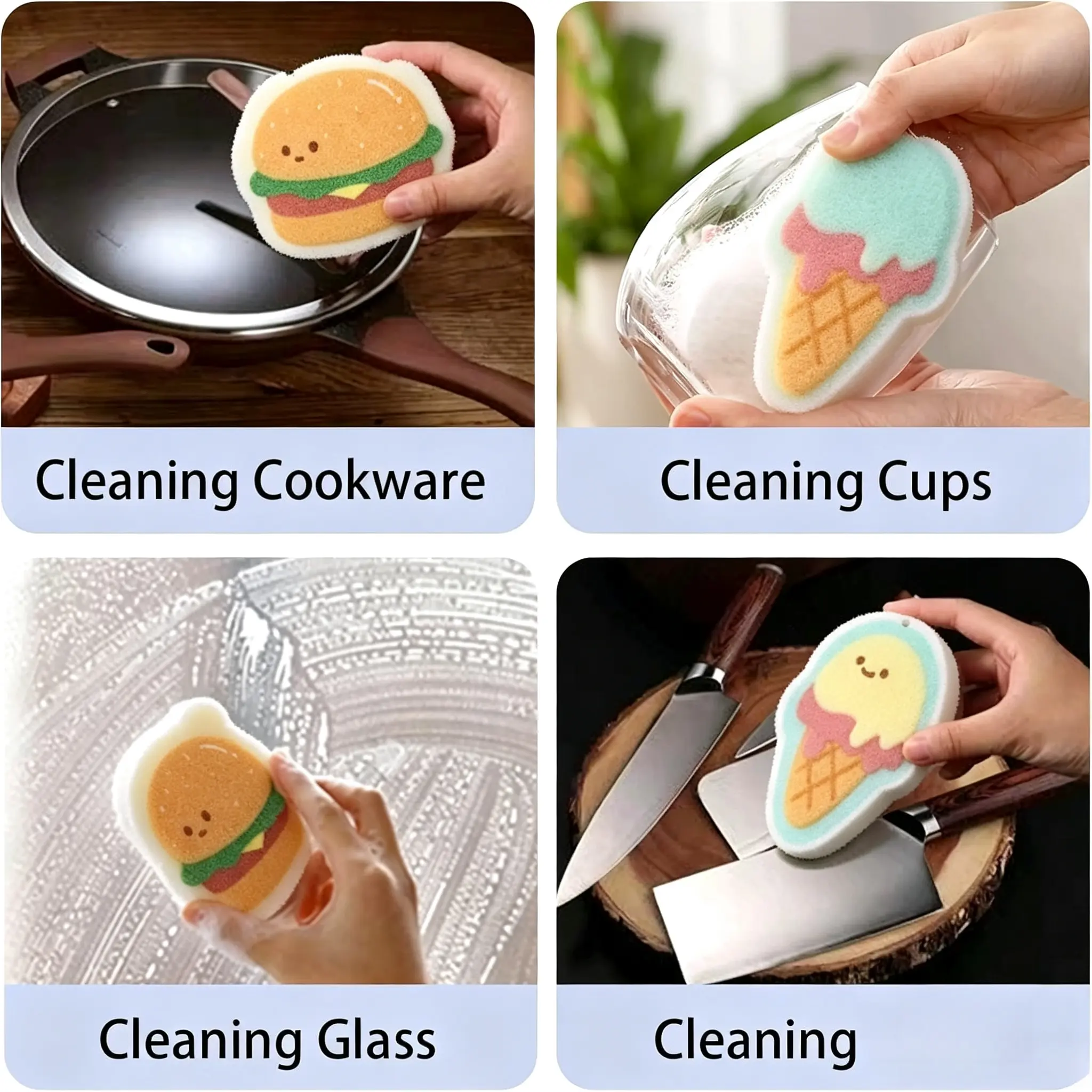 Dish Washing Sponges, 4 PCS Cute Cartoon Compressed Sponges for Kitchen Bathroom Cleaning, Practical Easy to Store Household Cleaning Sponge for Camping(Multi-Color)