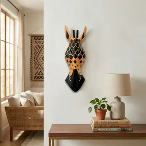 Wooden Tribal Giraffe Mask Hand Carved Wall Plaque Hanging Home Decor Accent Art Unique Sculpture Handmade Handcrafted Decorative Mask