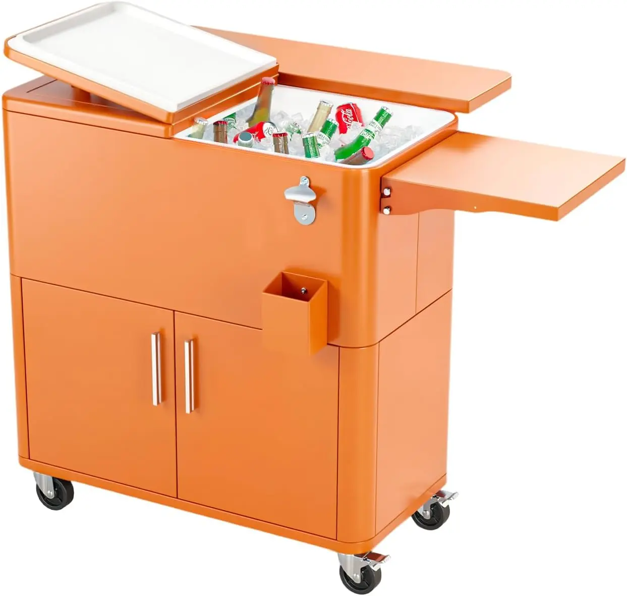 VINGLI Patio Cooler, Ice Chest with Storage Cabinet, Bottle Opener Drainage, Outdoor Cooler for Party, Deck, Pool
