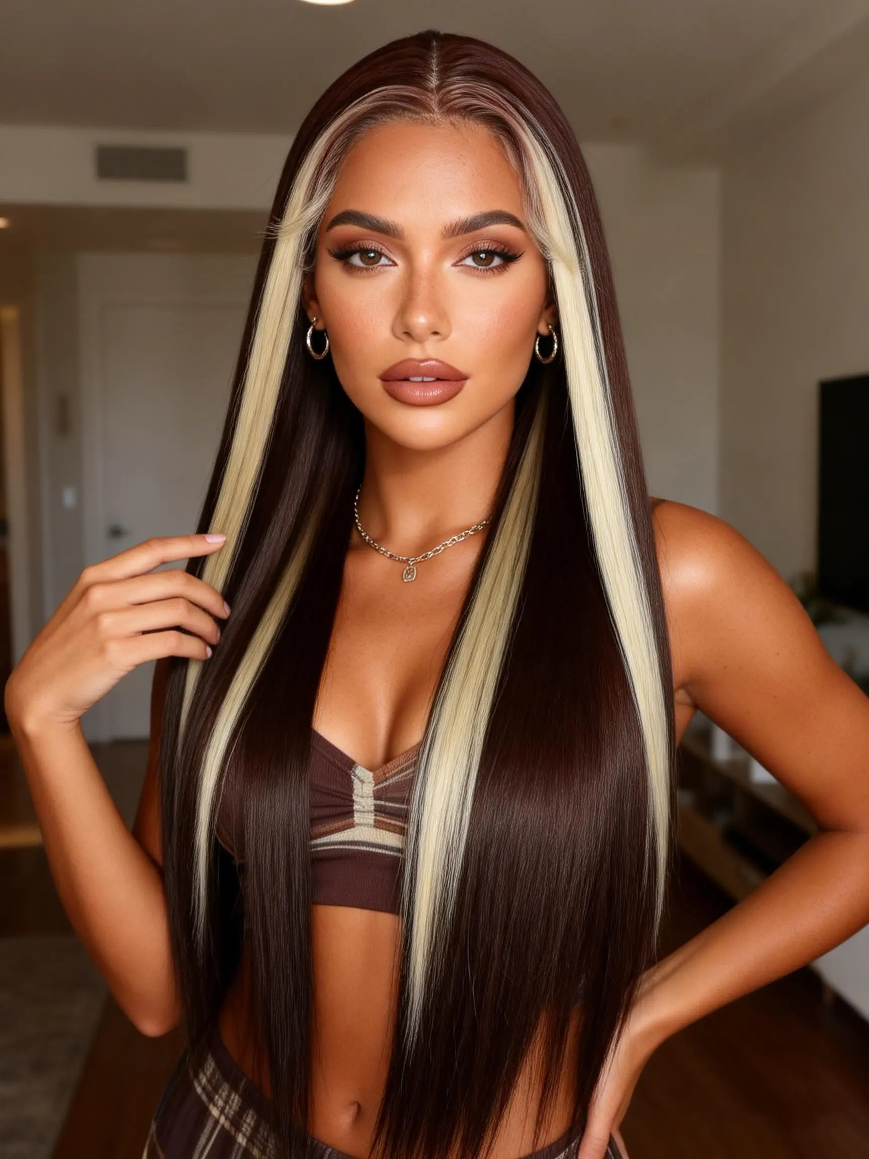 Synthetic Lace Front Wig Glueless Wigs Pre Plucked Pre Cut for Beginners Wear and Go Long Layered Straight Synthetic 13*4*1 Lace Front Wigs with bangs 30 Inch Natural 3 Seconds to Wear for Beginners Beginner Friendly Wigs Lace Frontal Wigs