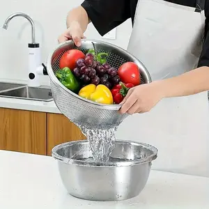 Multifunctional Stainless Steel Colander Bowl Set, Micro Perforated Filter for Washing Rice Vegetables Fruits Noodle Draining, Extra Thick Large Capacity Rust-proof Dishwasher Safe Modern Kitchen Tool, Kitchenware, Kitchen Strainer Utensils