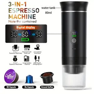 3 in 1 portable digital coffee machine, multi-capsule coffee machine, 20 bar mini travel coffee machine, instant coffee machine with USB-C port, hot and cold brewing, ground coffee and capsules, suitable for office, camping and RV
