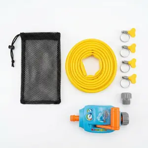 Kids Water Sprinkler Toy Parts - 1M Flexible Water Hose with 4 Clamp Valves, Replacement Accessories for Backyard Water Play