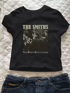Women's The Smiths Print Round Neck Tee, Vintage Trendy Casual Short Sleeve T-shirt for Daily Wear, Ladies Summer, Top