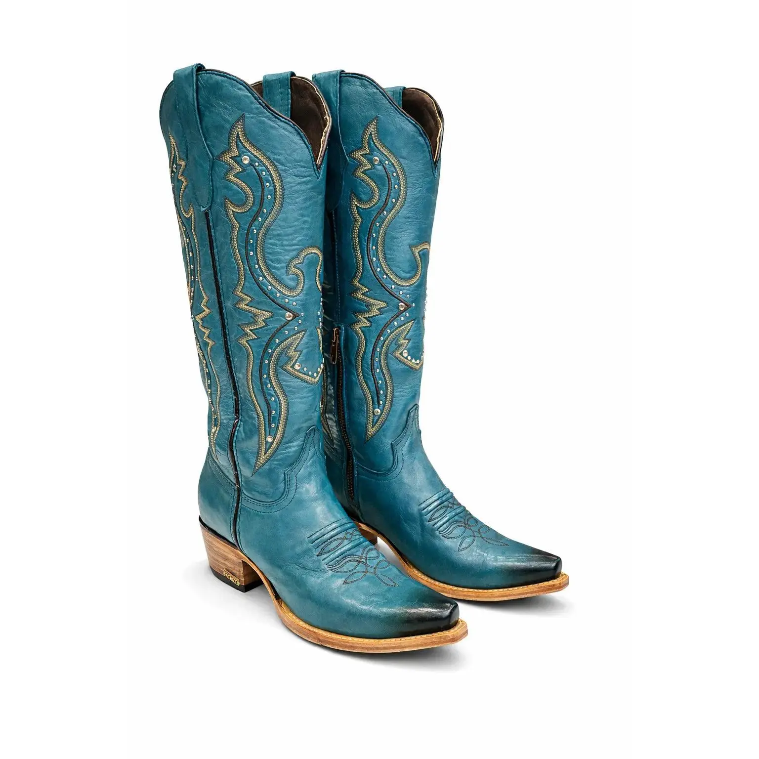 Women’s Turquoise Snip Toe Western Cowboy Boots Embroidered Leather