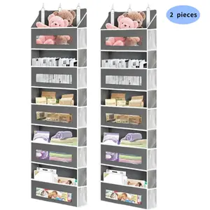 Door Back Storage Hanging Bag Set, Fabric Storage Organizer, 5-Layer Non-Woven Foldable Organizer, 3 Hooks, Transparent Window Side Mesh Pockets, Baby Room Large Capacity, Room Organization Products