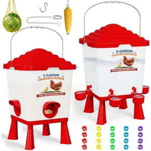Chicken Feeder and Waterer Set, 5 Gallon Automatic Chicken Waterer with Cups, 40LB Large Chickens Feeders No , Chicken Coop Accessories, Poultry Feeder & Chicken Watering System for Ducks, Quails
