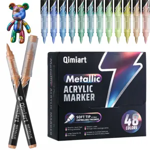 Metallic Acrylic Paint Markers, 48 Colors Soft Brush Acrylic Metallic Markers Set,Glitter Paint Pens for Black Paper, Rock Painting, Glass, Wood, Ceramic, DIY Arts and Crafts, Creative Craft Kit, Ink Markers