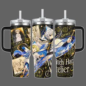 Witch Hat Atelier Coco Qifrey Anime Tumbler Cup, Blue Gold Magic Full Wrap Design, Stainless Steel Insulated Tumbler 20oz/40oz with Straw Lid Included