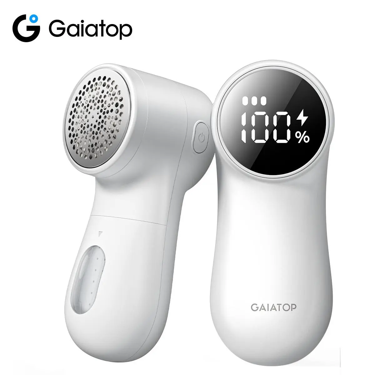 GAIATOP Rechargeable Fabric Shaver, 3-Speed Lint Remover with Cute Digital Screen, 6-Leaf Stainless Steel Blades & Large Storage ,Electric Sweater Defuzzer for Clothes, Furniture, Bedding, White (1 Pack) debobbler machine Lint Eraser Lint Cleaner