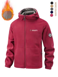 Men's Letter Embroidered Fleece Jacket, Zipper Outerwear, Casual Fall & Winter Outdoor Wear, Comfortable and Stylish