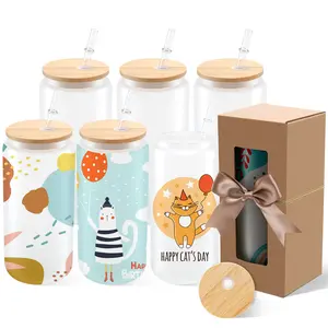 AKEYDIY 6 Pack Sublimation Glass Cups Frosted 20oz Blanks Sublimation Borosilicate Glasses Tumbler with Bamboo Lids and Straws for Beer, Juice, Soda, Iced Coffee, Drinks