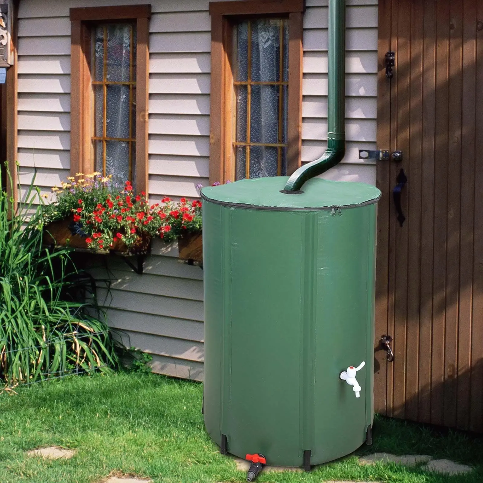 100 Gallon Rain Barrel Outdoor Patio Water Storage Barrel Green