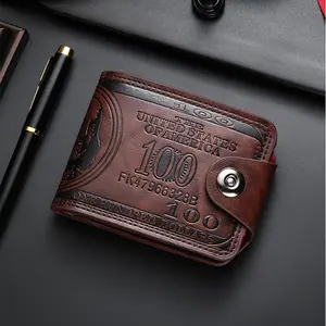Wallet for Men Minimalist Us Dollar Bill Leather Wallet Credit Card Photo Holder Money Bifold Safe Purse With Magnetic Buckle(Dark brown)