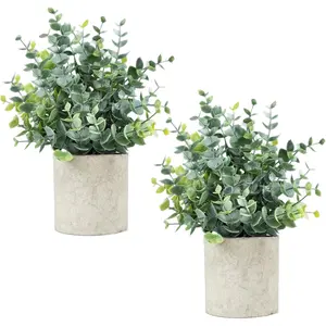 2 count Small   Eucalyptus, Artificial  Indoor for Shelf, Potted Eucalyptus  for /Bathroom/Pottery Barn/Desk/Farmhouse/Coffee Table Decor (Sage Green)