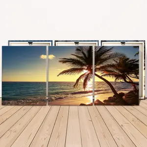 3 Counts Wooden Framed Canvas, Beautiful Tropical Sunset Beach Landscape Images, Exquisite Poster, Perfect Living Room Decoration, Modern Art, Fashion Family Poster, Wall Art Decoration, Waterproof Art