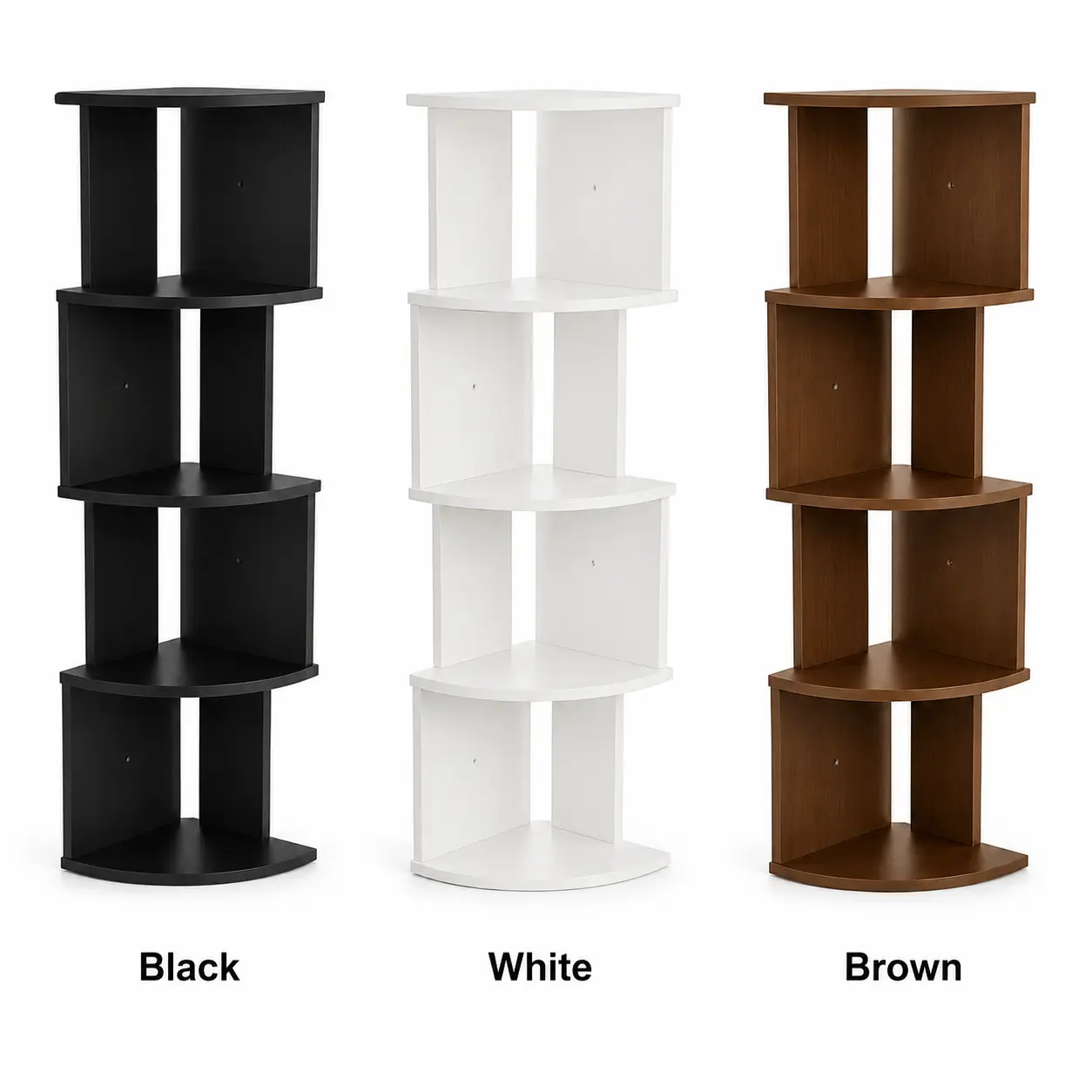 Sturdy Modern Wooden Corner Shelf - 5-Tier/7-Tier Zigzag Shape, Freestanding Multi-Tiered Storage Organizer Display Rack for Home Living Room & Shelves for Bedroom, Quick Installation, Photo