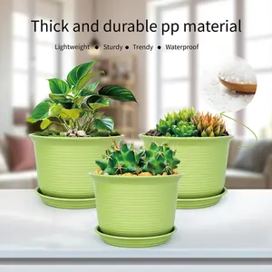 7.2 Inch Plant Pots, Plastic Flower Pots - Durable and Lightweight with Drainage Holes， with Drainage Hole & Saucer, Succulent Planters for Succulent Cactus, Home Decor,  (3 Packs，Colors: White, Pink, Blue, Beige, Green)