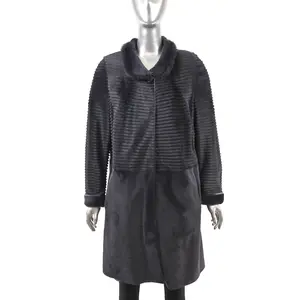 Dark Grey Shearling Coat with Mink Collar- Size M