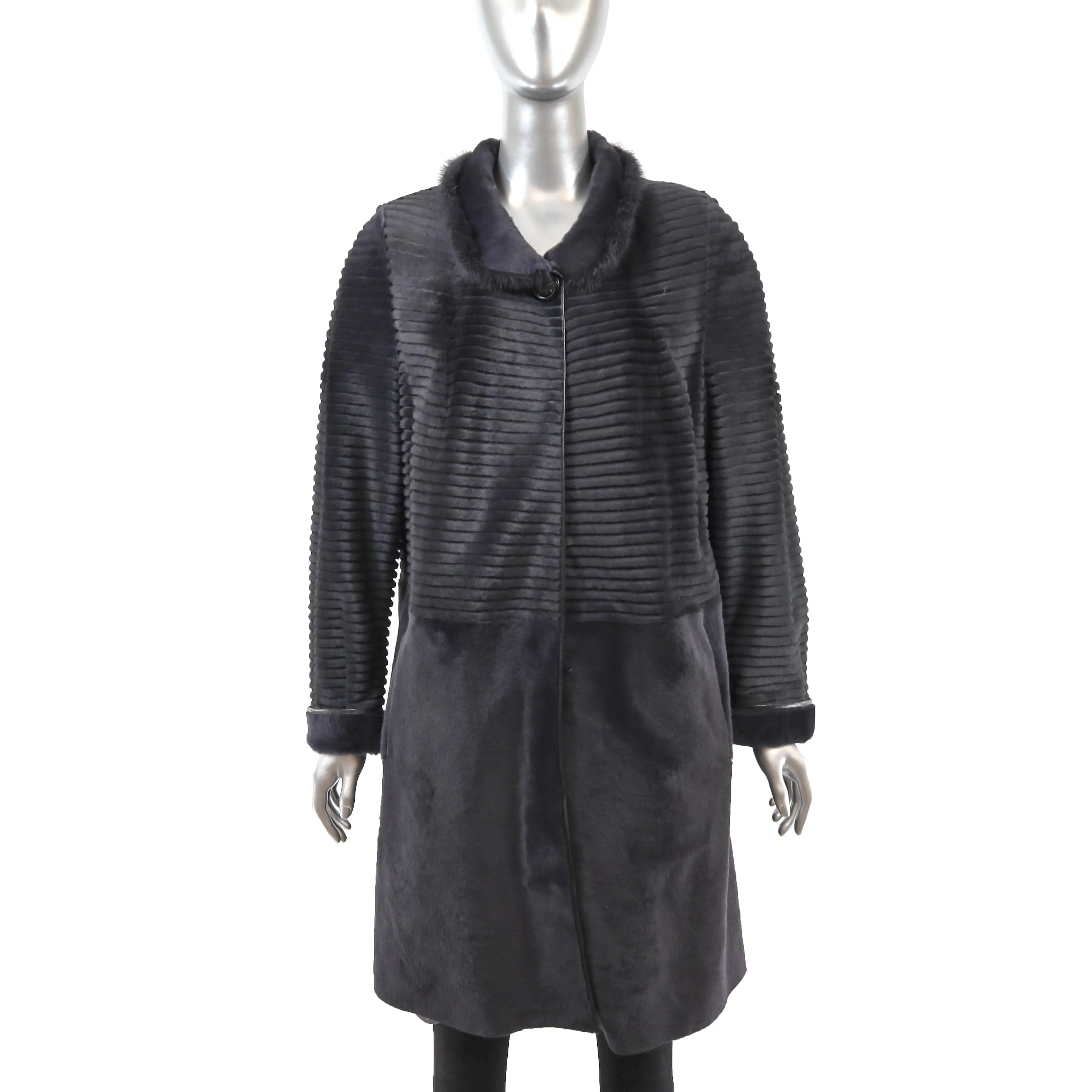 Dark Grey Shearling Coat with Mink Collar- Size M