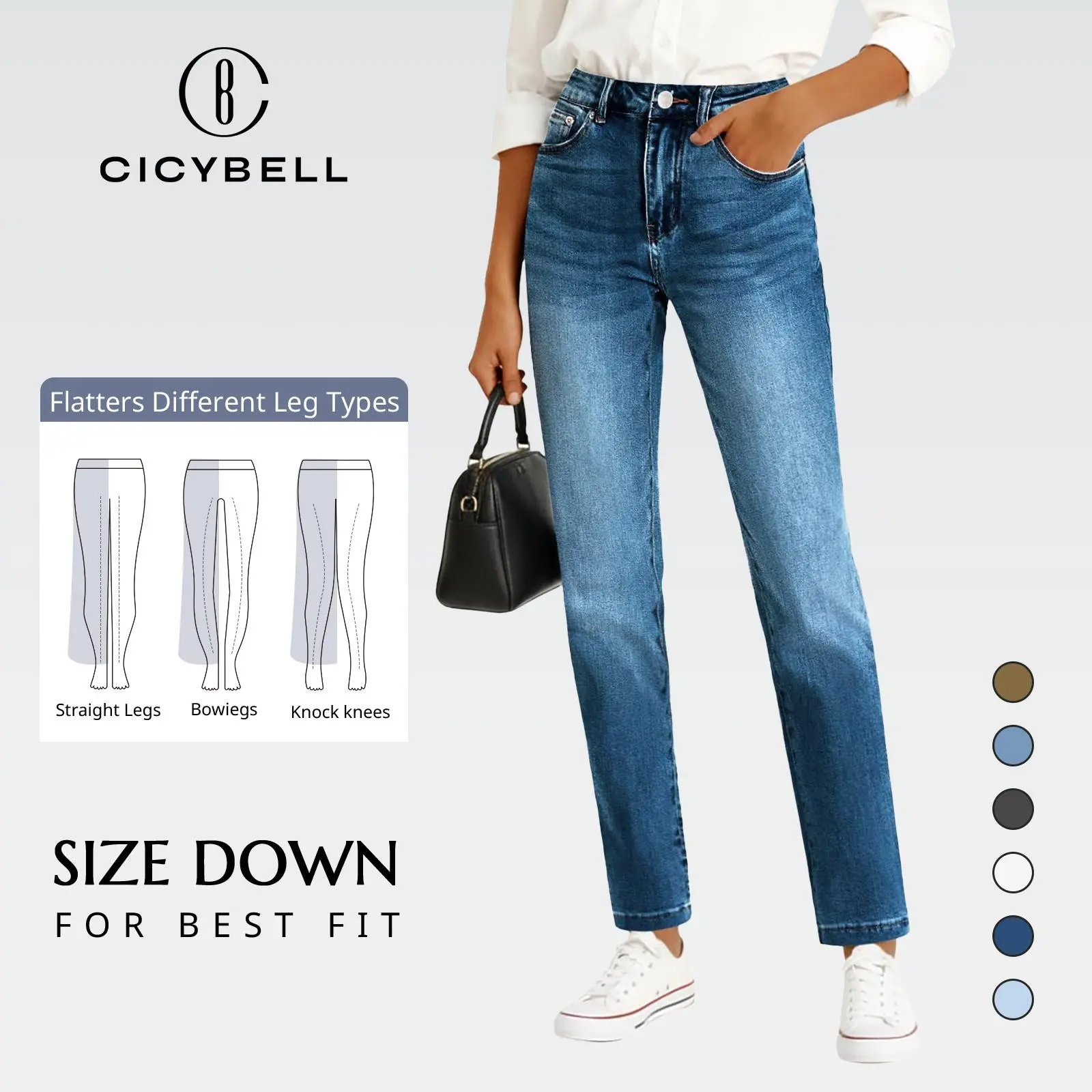 Cicy Bell Women's Straight Leg Jeans High Waisted Mid Rise Stretchy Denim Pants Tapered Petite Jeans