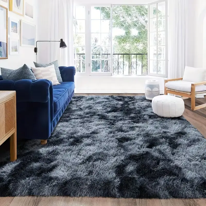 JAKOLIVE Tie-Dye Blue Grey Extra Soft Fluffy Plush Area Rug - Rugs for Bedroom, Living Room Decor, Summer Air-Conditioned Space Pick, Ideal Mother's Day Gift