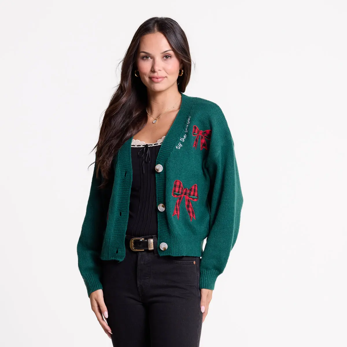 Tis the Season Bows Embellished Cardigan