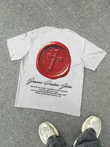 Men's Loose Fit Fashion Print T-Shirt, Cross Stamp Wax Seal Pattern, Casual Daily Wear, Unisex, Young College Street Style