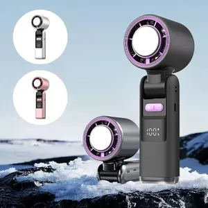 Portable three-in-one handheld fan - Foldable rechargeable personal fan with LED display and long-lasting battery | Suitable for travel, outdoor use and daily usage (gray/purple/white)