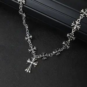 Vintage Cross Pendant Necklace, Elegant Minimalist Alloy Sweater Chain, Luxury Fashion Jewelry for Women Autumn Winter