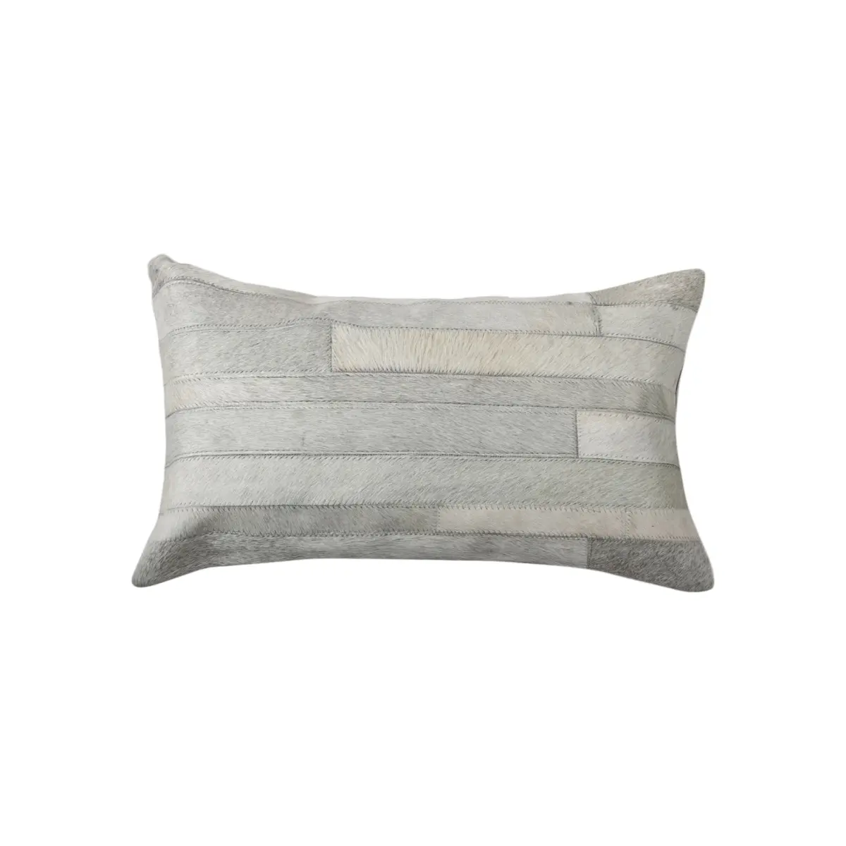 360 Stand 2-Piece 12x20 in. Gray Patchwork Cowhide Leather Lumbar Throw Pillows - Handcrafted, Transitional Indoor Decor, Living Room Textile Furnishings, Back-Friendly Standard Pillows, 12 X 20, Decorative Throw Pillows