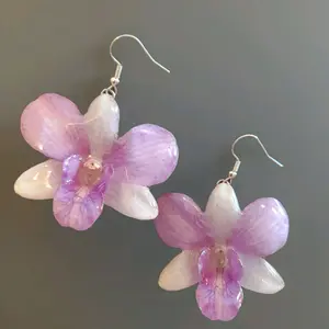 Real Orchid Earrings - Elegant Floral Design with Delicate Petals and Silver Hooks for Women's Fashion