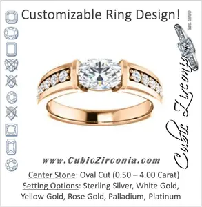 Cubic Zirconia Engagement Ring- The Rosemary (Customizable Oval Cut Tension Bar Set with Wide Channel/Prong Band)