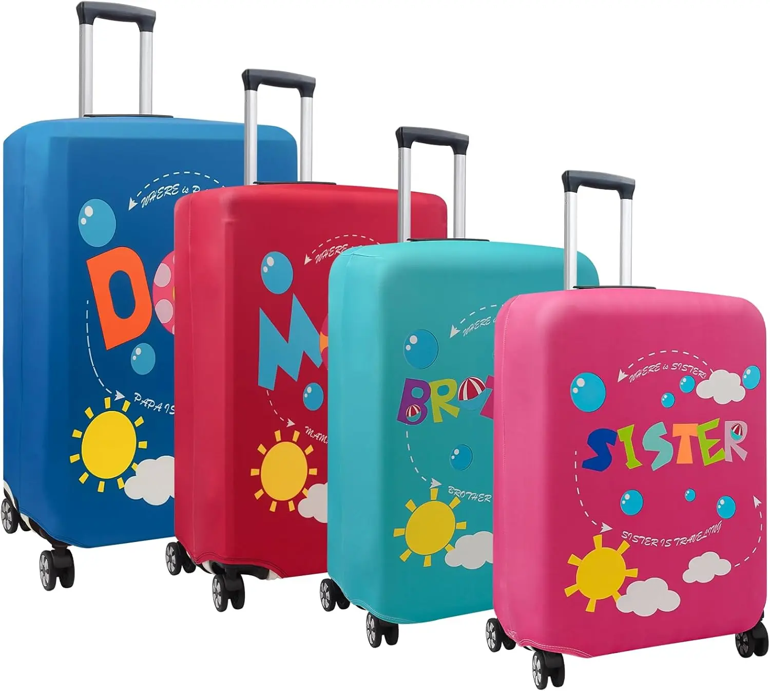 4 Pieces Luggage Covers For Suitcase Tsa Approved 20 24 28 32 Elastic Suitcase Cover Protector Anti Scratch Travel Fits 19 32 Inch Luggage Four Person Family S M L XL, Elastic Fit, Families