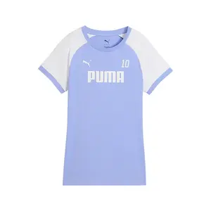 PUMA Womens Sport Ringer Logo Crew Neck Short Sleeve Casual Tops Casual - Purple