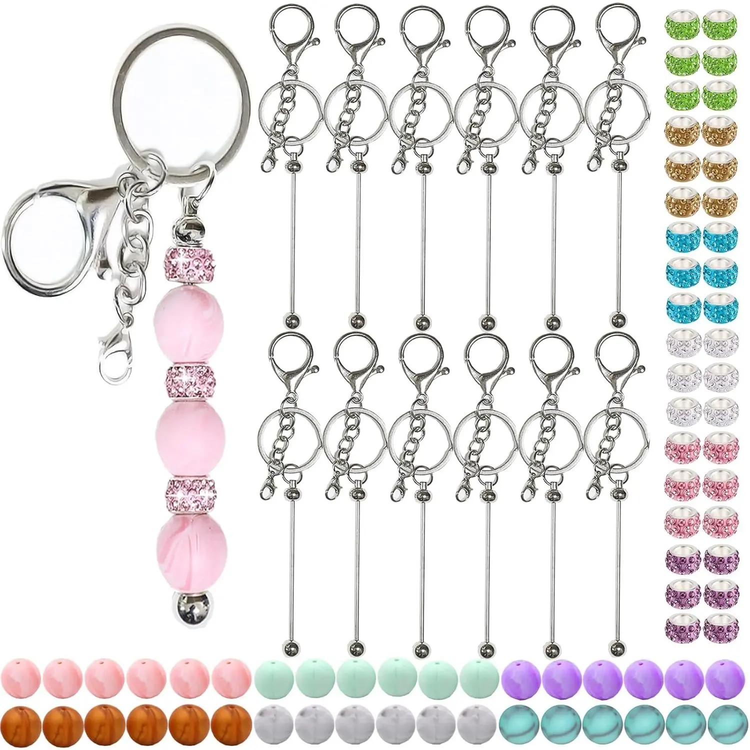 84 count Beadable Keychains Set,Keychains Bulk for  making Accessories with beadable  bar  Beads Spacer Beads
