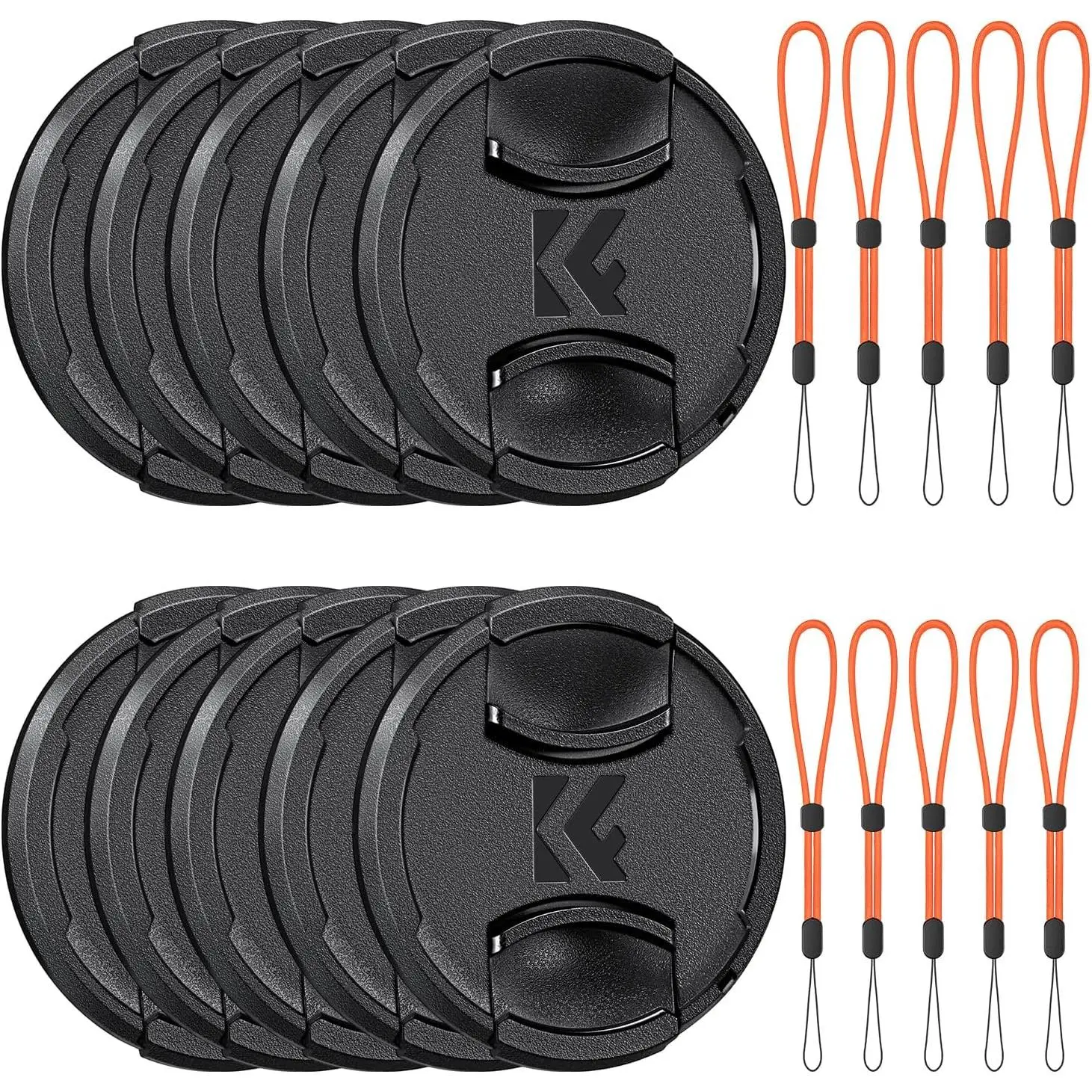 K&F Concept 55mm Front Lens Cap Cover Kit, 10 Pack Non-Spring Center Pinch Lens Cover + 10 Pack Anti-Loss Keeper Compatible with Canon, Nikon, Sony, Fujifilm Camera Lenses with 55mm Thread
