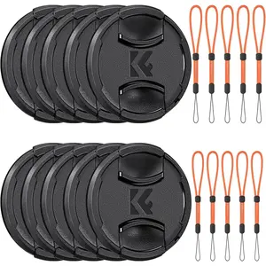 K&F Concept 55mm Front Lens Cap Cover Kit, 10 Pack Non-Spring Center Pinch Lens Cover + 10 Pack Anti-Loss Keeper Compatible with Canon, Nikon, Sony, Fujifilm Camera Lenses with 55mm Thread
