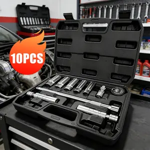 10-Piece 3/8-Inch Drive Spark Plug Socket Set with Universal Joint, Extension Bar, and Gap Adjuster Chromium-Vanadium Steel Construction Heavy-Duty Hardware Tools