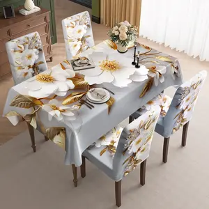 2/5/7PCS restaurant chair decoration, golden branches and white flowers pattern, removable for cleaning, dirt resistant, sewn closed, suitable for home, office, hotel chair decoration