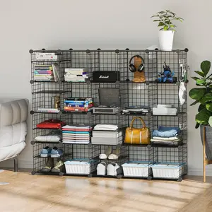 Wire Cube Storage Organizer 12 Cubes Convert to 14 Sturdy Metal Grids for Closet Shelving Units & Storage Shelves in Bedroom Livingroom Office Plastic Rack Shoe Installation Plants