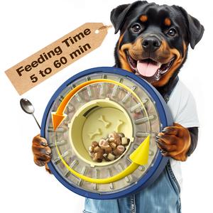 kadtc dog slow feeder bowl that slow down eating rotate n' eat adjustable feeding time fr. 5 to 60 min food dispenser dish enrichment toy puppy puzzle dispensing maze tray for small/medium/large dogs