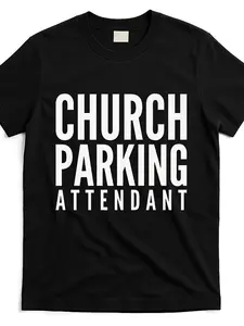 Men's & Women's Church Parking Attendant T-Shirt - 220gsm Heavyweight Pure Retro Uniform Tee with Church Logo/Graphic Print, Round Neck Short Sleeve Shirt for Church Events, Parking Duty Apparel (Machine Washable)