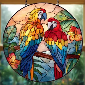 Stained Glass Parrot Suncatcher – African Grey Macaw Window Hanging